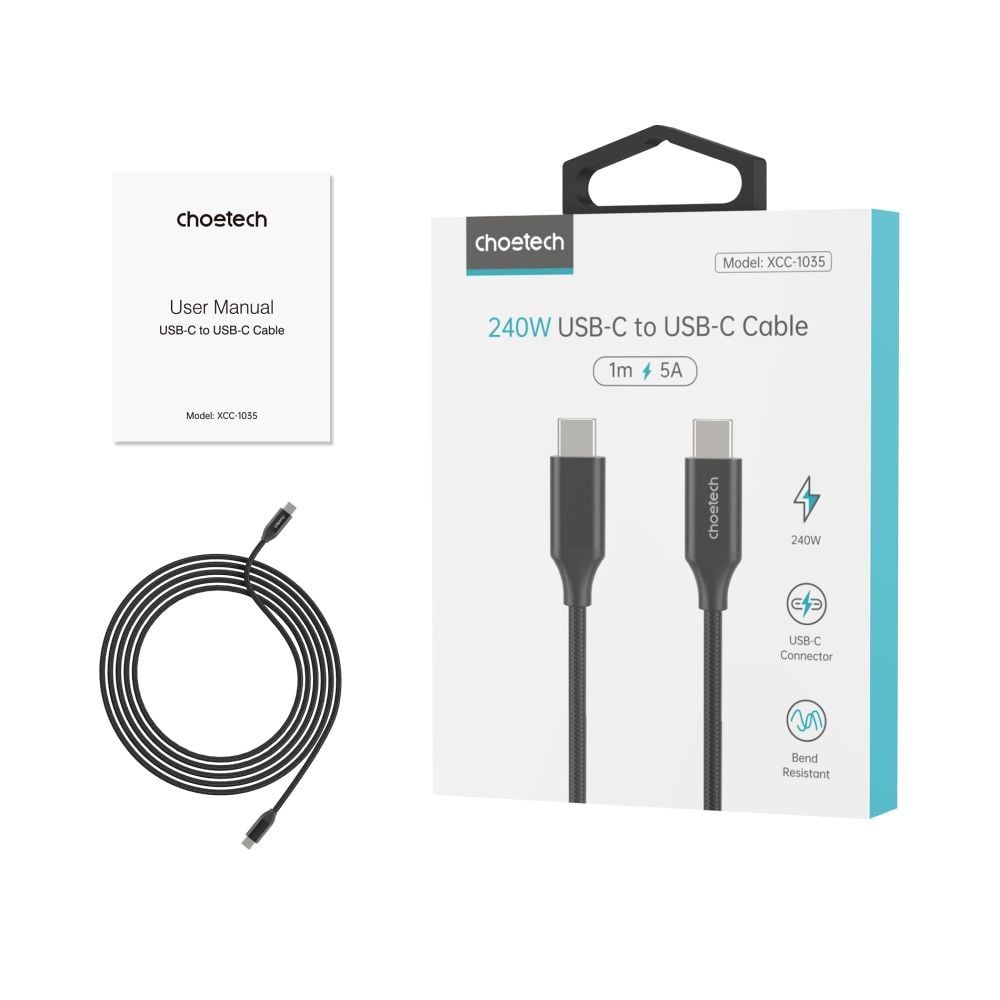 Кабель Choetech ХСС-1035 USB-C to USB-C PD3.1 240 Вт 1 м чорний