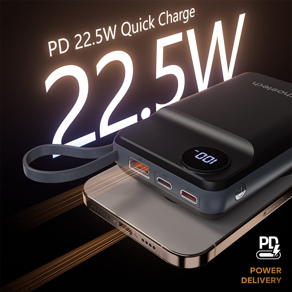 Повербанк Choetech B696 20000 mAh з швидкою та бездротовою зарядкою смартфонів та Apple Watch чорний