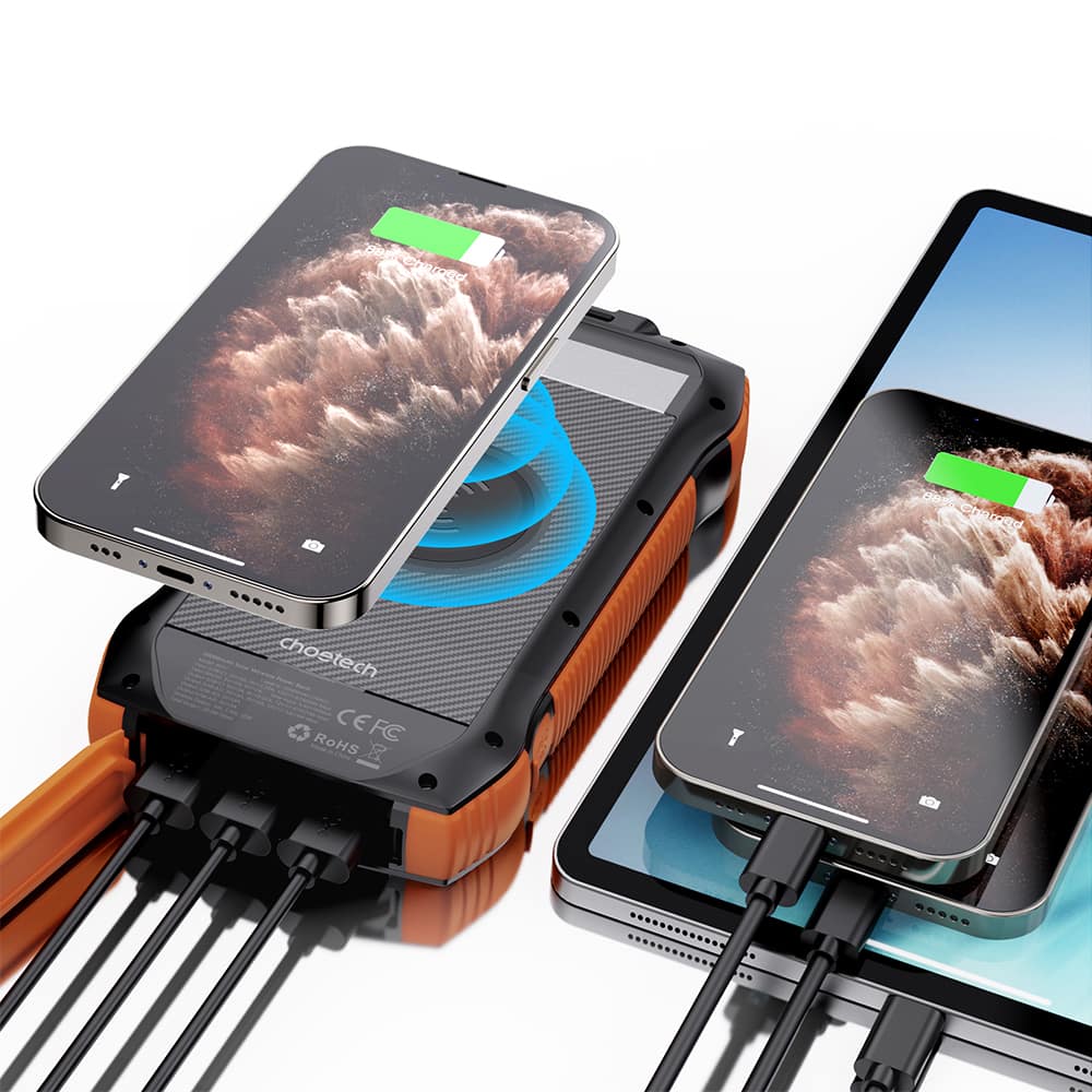 Повербанк Choetech B657 20000 mAh PD20W+QC черный с солнечной панелью и быстрой беспроводной зарядкой