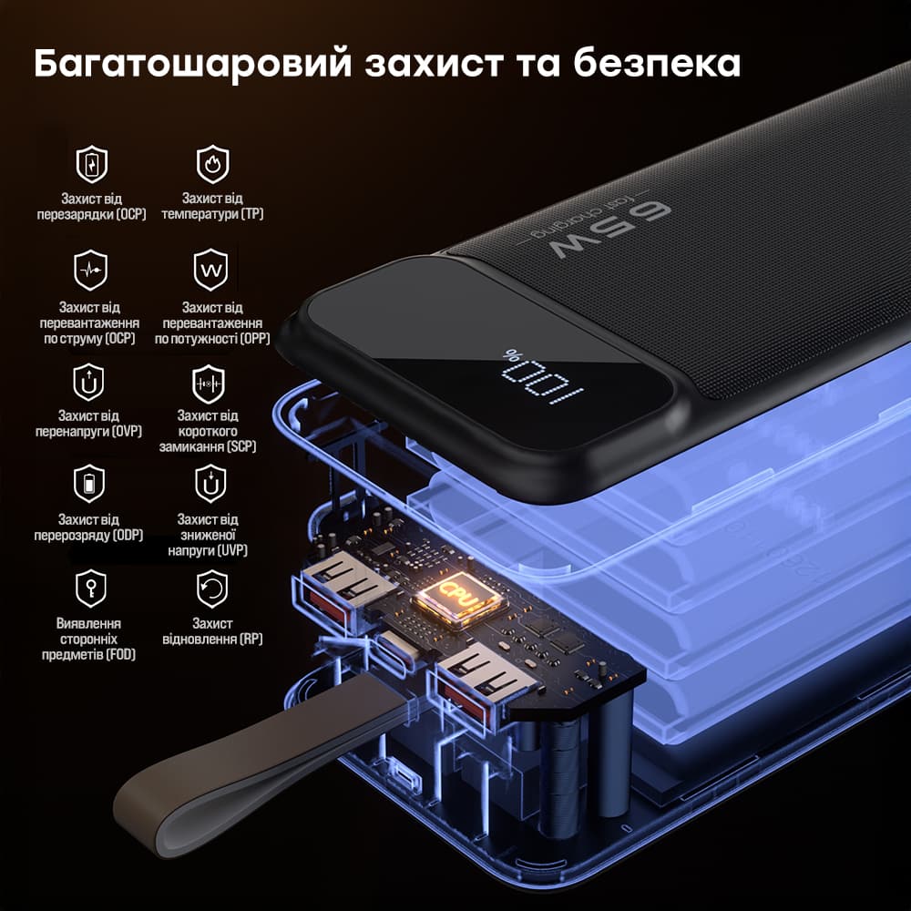 Повербанк Choetech B733 50000 mAh 65 W чорний з швидкою зарядкою