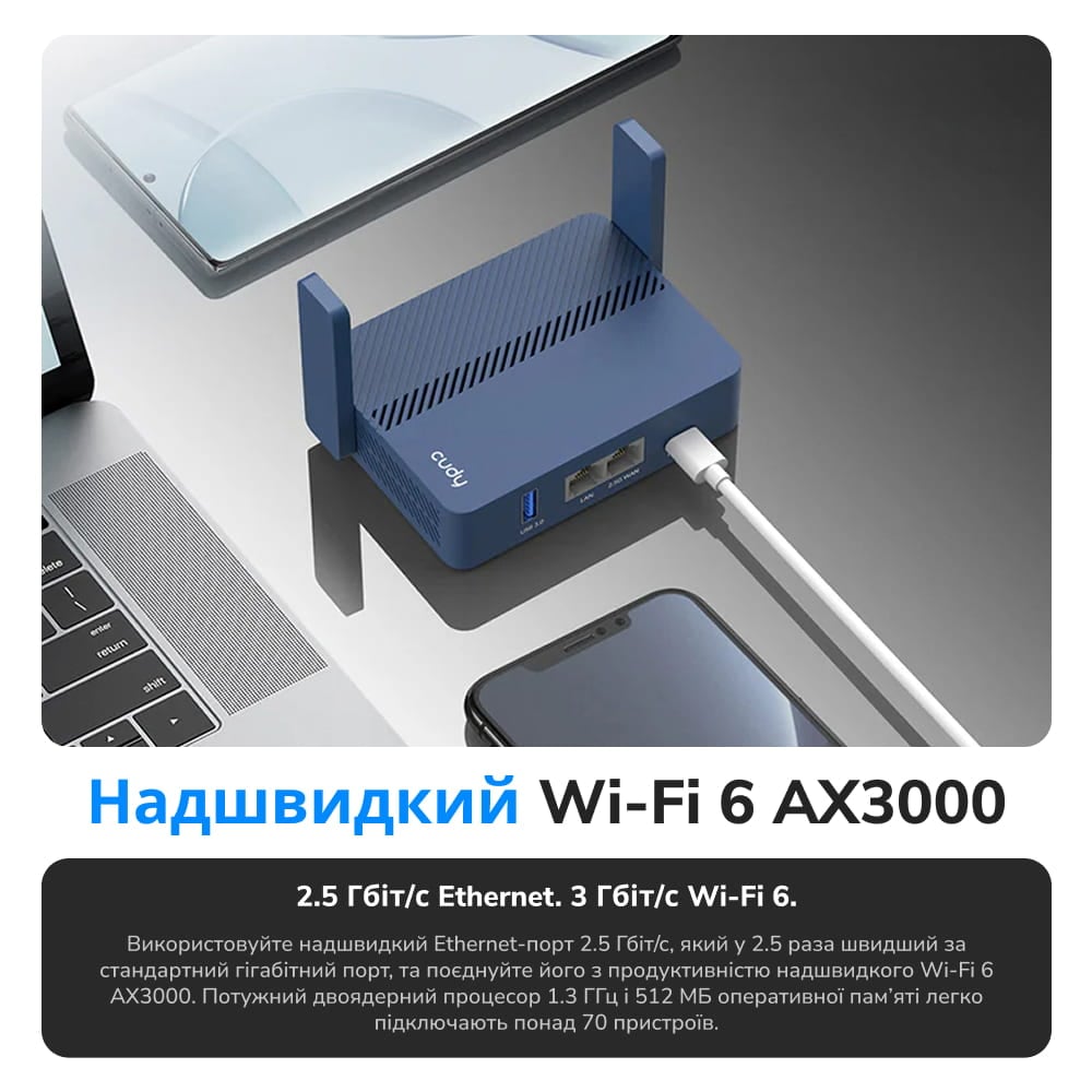 Mesh-маршрутизатор Cudy TR3000 AX3000 WiFi 6 дводіапазонний гігабітний портативний