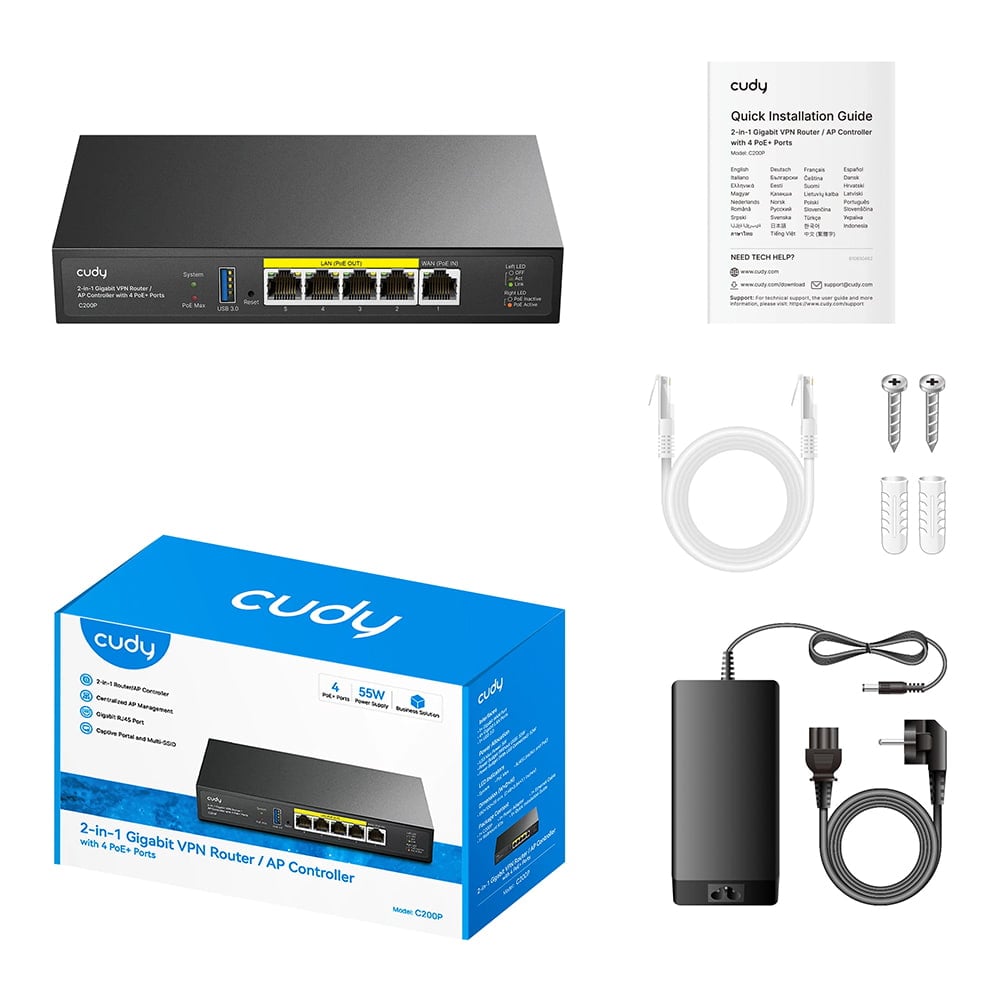 Контролер точок доступу AP / гігабітний VPN-маршрутизатор Cudy C200P з 4 портами PoE+