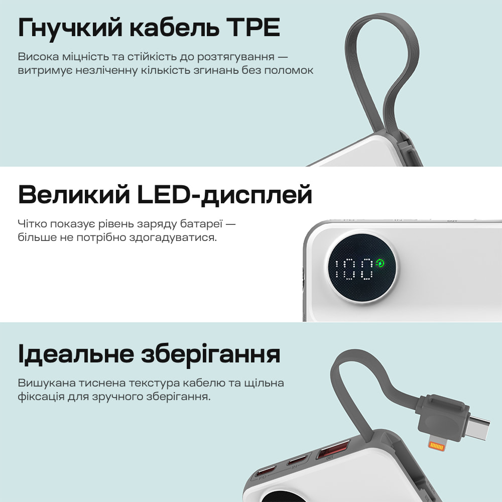 Повербанк Choetech B695 White QC3.0 PD3.0 10000mAh беспроводная зарядка смартфонов и Apple Watch