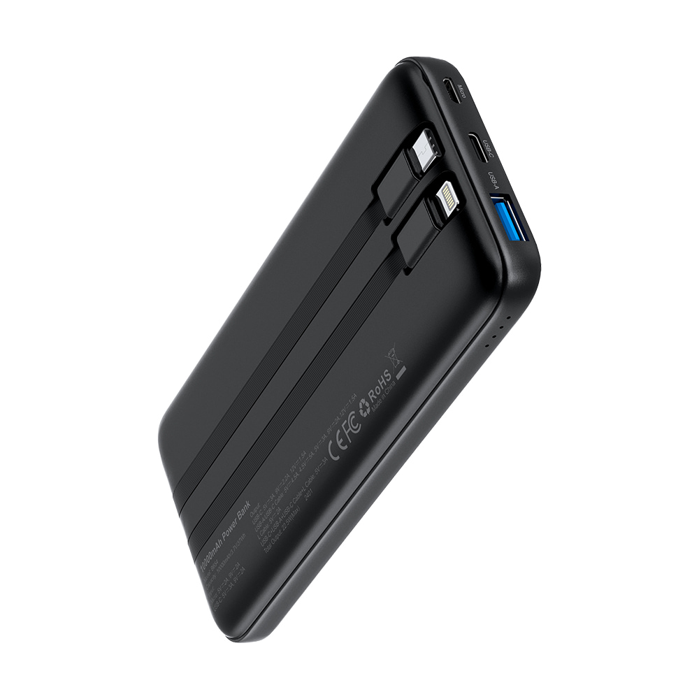 Повербанк Choetech B654 Black 22.5W QC3.0 PD3.0 10000mAh вбудовані кабелі Type-C та Lightning