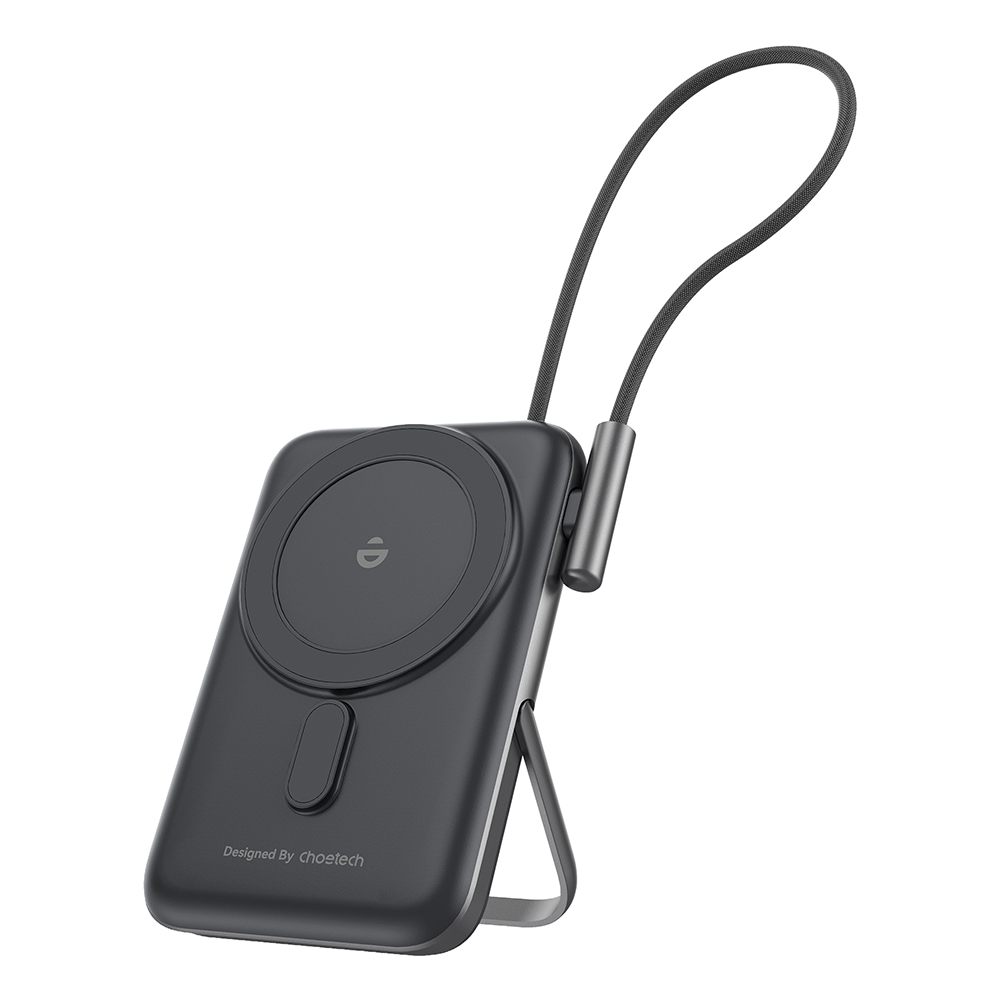 Повербанк Choetech B735 Black QC3.0 PD3.0 10000mAh бездротова магнітна зарядка, вбудований кабель, підставка