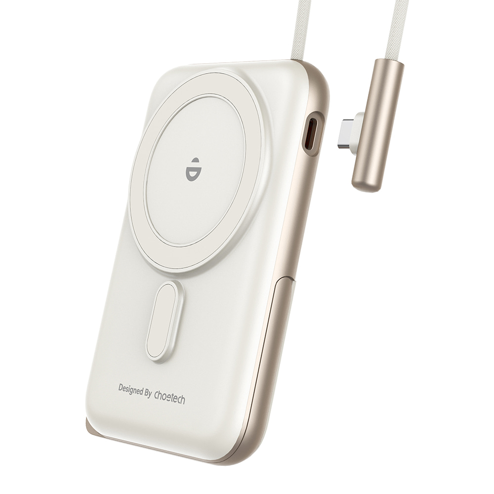 Повербанк Choetech B735 White QC3.0 PD3.0 10000mAh беспроводная магнитная зарядка, встроенный кабель, подставка
