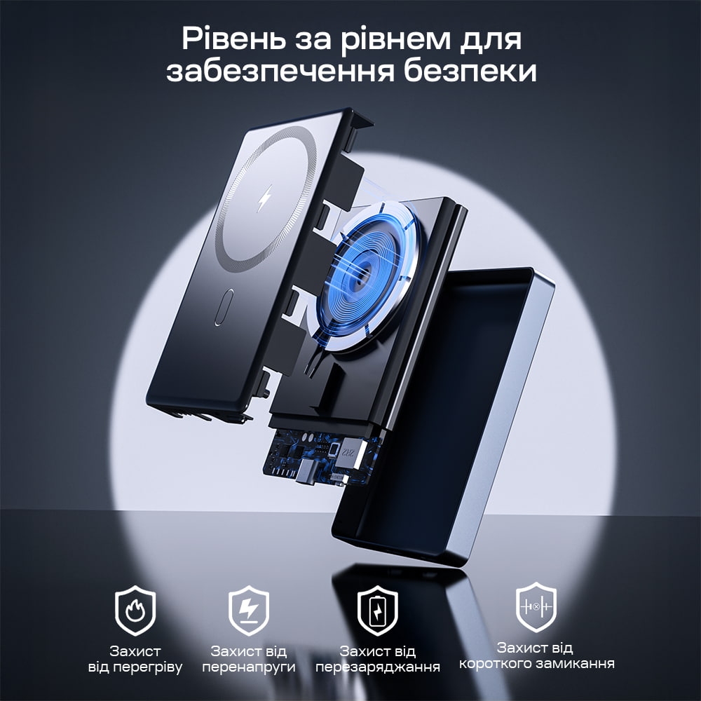 Повербанк Choetech B739 Black QC3.0 PD3.0 10000mAh беспроводная магнитная зарядка