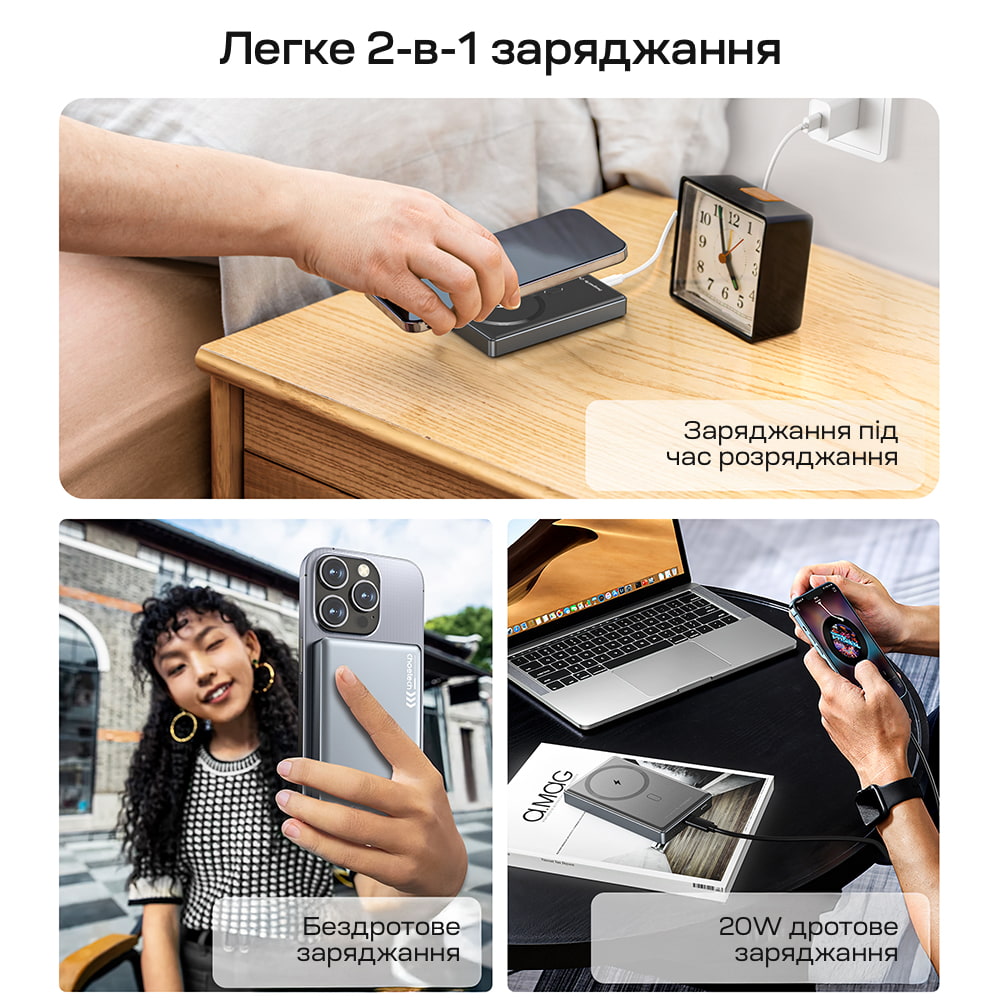 Повербанк Choetech B739 Black QC3.0 PD3.0 10000mAh беспроводная магнитная зарядка