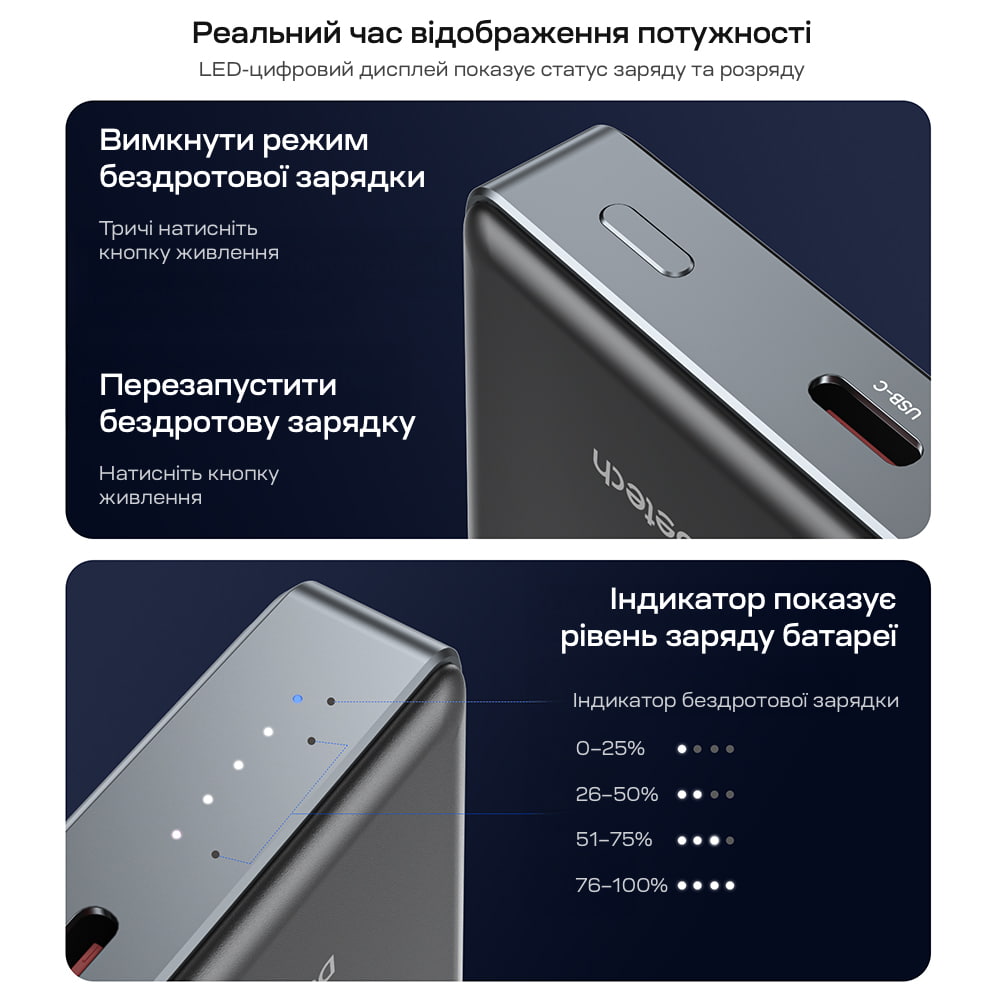 Повербанк Choetech B739 Black QC3.0 PD3.0 10000mAh беспроводная магнитная зарядка