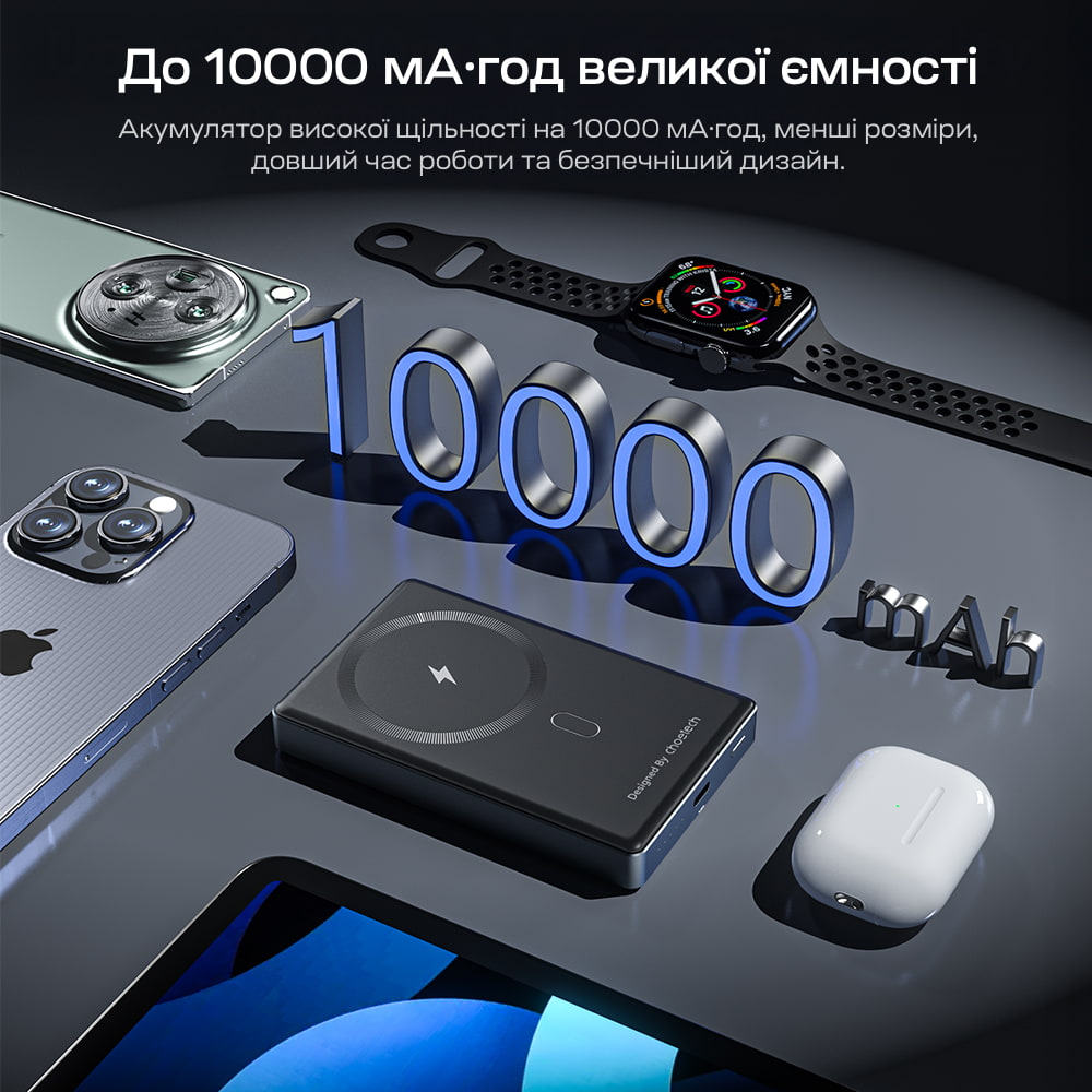 Повербанк Choetech B739 Black QC3.0 PD3.0 10000mAh беспроводная магнитная зарядка
