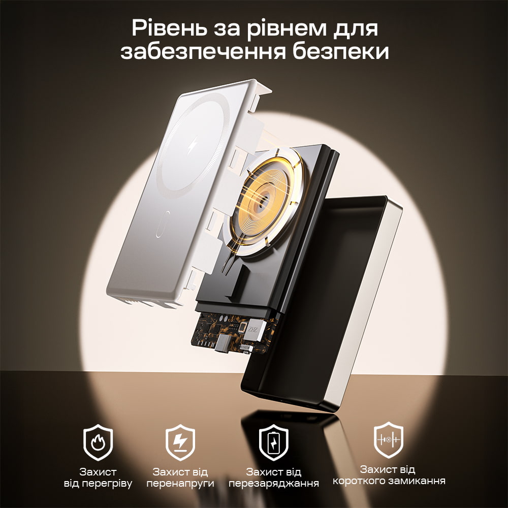Повербанк Choetech B739 Silver QC3.0 PD3.0 10000mAh бездротова магнітна зарядка