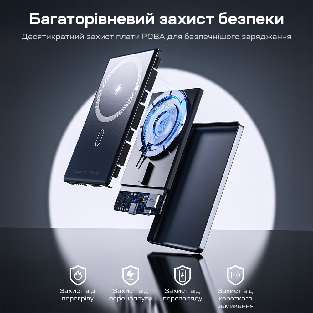 Павербанк Choetech B738 Black QC3.0 PD3.0 5000 mAh, бездротова магнітна зарядка