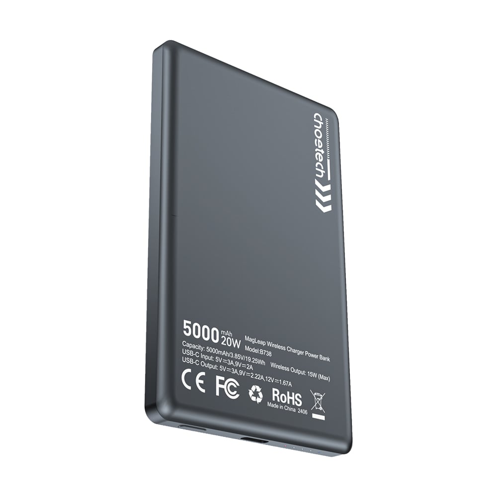 Павербанк Choetech B738 Black QC3.0 PD3.0 5000 mAh, бездротова магнітна зарядка