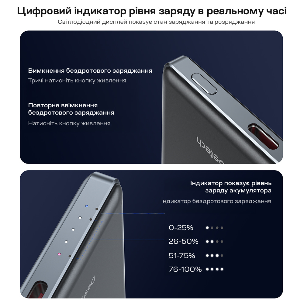 Павербанк Choetech B738 Black QC3.0 PD3.0 5000 mAh, бездротова магнітна зарядка