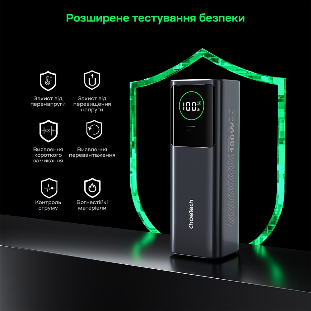 Повербанк Choetech B1012 20000 mAh 100 W Grey с EU адаптером и встроенным кабелем