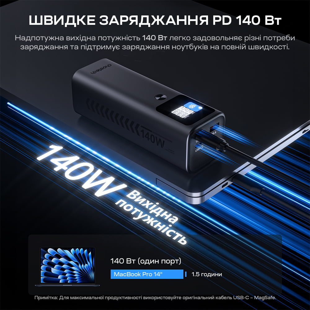 Повербанк Choetech B670 27000 mAh 140 W Grey QC3.0 PD3.1 з дисплеєм