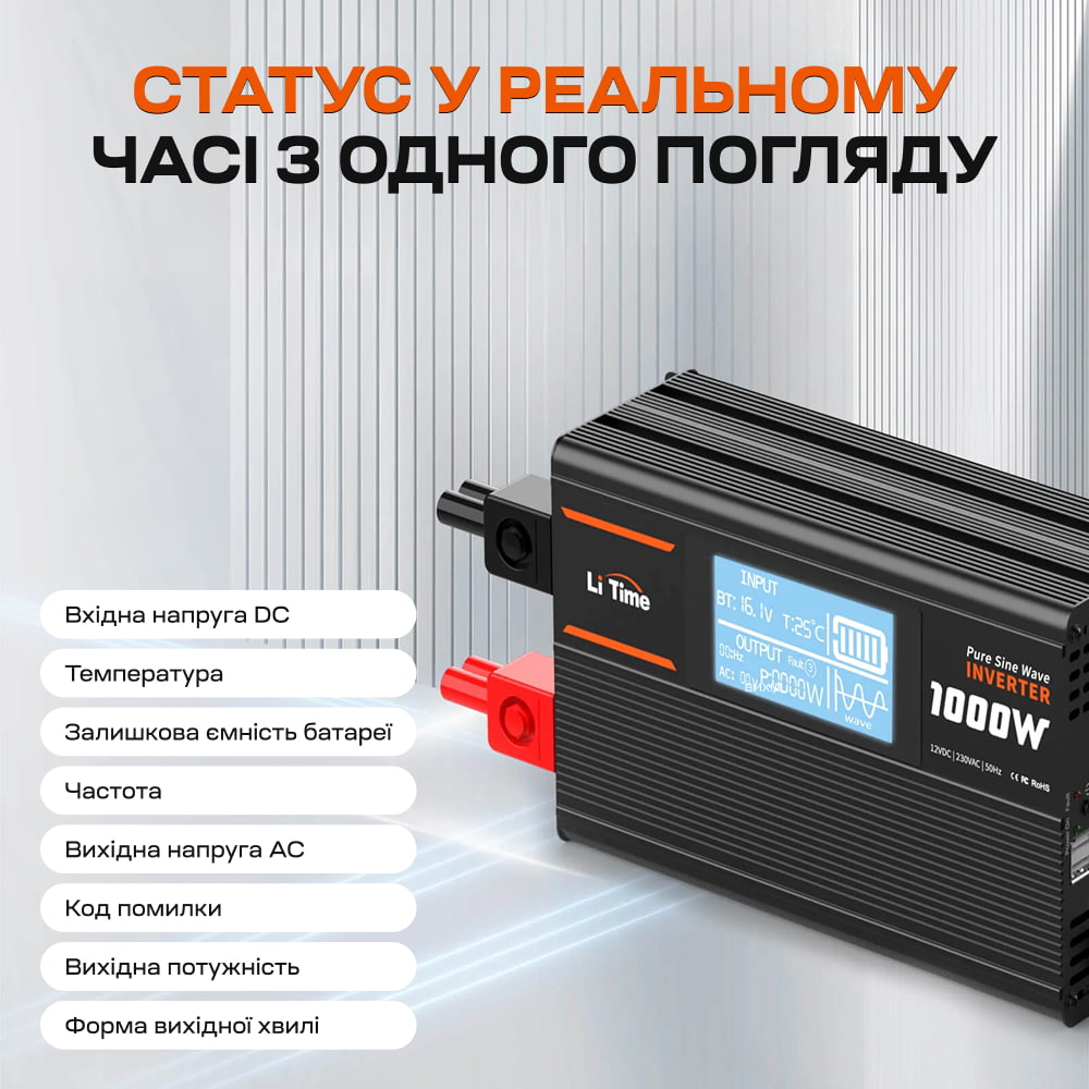 Автономний однофазний інвертор 1kW/12V LiTime L12V1KW-EN-D