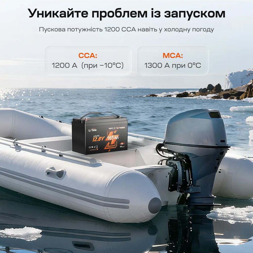 Аккумуляторная батарея литий-железо-фосфатная с Bluetooth и подогревом стартерная / тяговая 12.8В 165А*ч LiFePO4 LiTime Dual Purpose L12V165-150-DP-BT-CCA1K2-4-A100