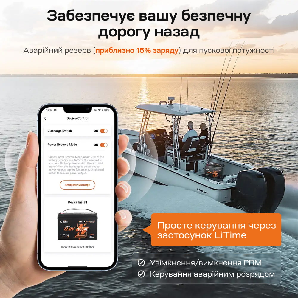 Аккумуляторная батарея литий-железо-фосфатная с Bluetooth и подогревом стартерная / тяговая 12.8В 165А*ч LiFePO4 LiTime Dual Purpose L12V165-150-DP-BT-CCA1K2-4-A100
