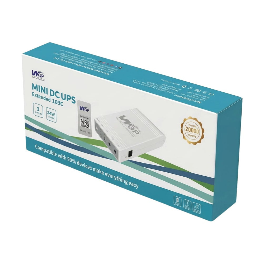 ИБП Mini UPS WGP UPS103C 20000mAh 5V/12V/12V, Li-ion с блоком питания SPF-1202B 12V/2A (24W)