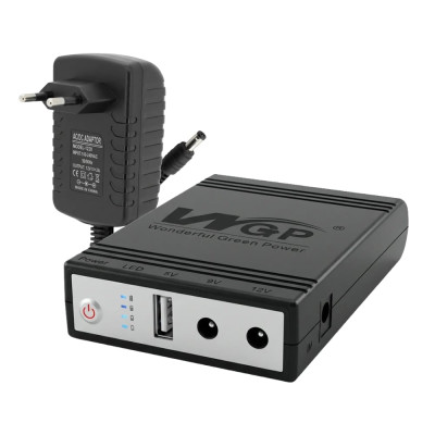 ДБЖ Mini UPS WGP UPS1032 Black 10400mAh 5V/9V/12V, Li-ion з блоком живлення SPF-1202B 12V/2A (24W)