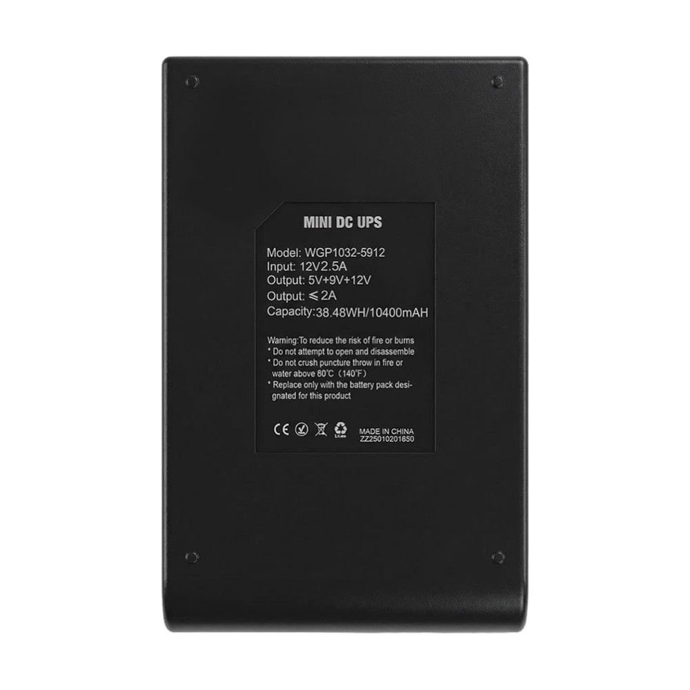 ДБЖ Mini UPS WGP UPS1032 Black 10400mAh 5V/9V/12V, Li-ion з блоком живлення SPF-1202B 12V/2A (24W)