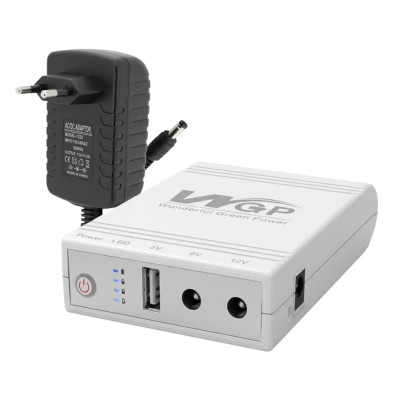 ДБЖ Mini UPS WGP UPS103A White 10400mAh 5V/9V/12V, Li-ion та блок живлення SPF-1202B 12V/2A (24W)