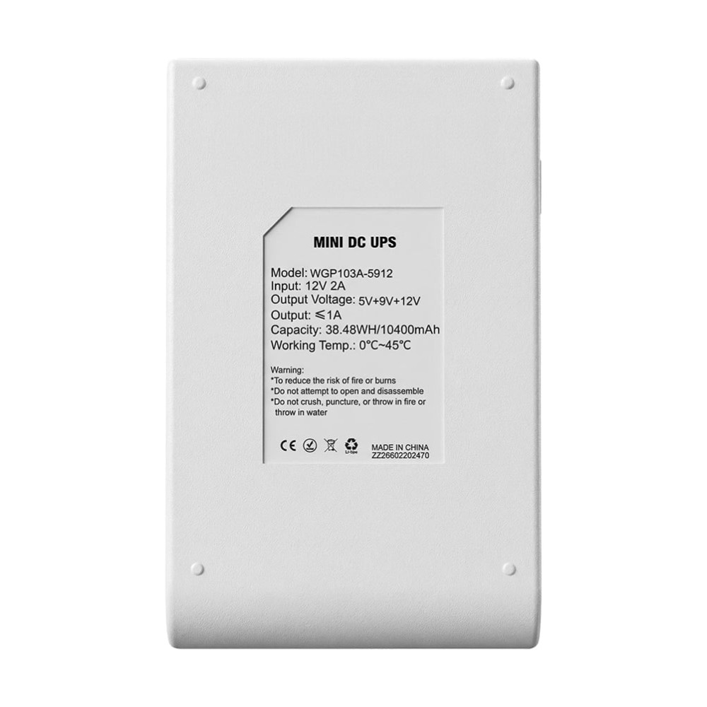 ДБЖ Mini UPS WGP UPS103A White 10400mAh 5V/9V/12V, Li-ion та блок живлення SPF-1202B 12V/2A (24W)