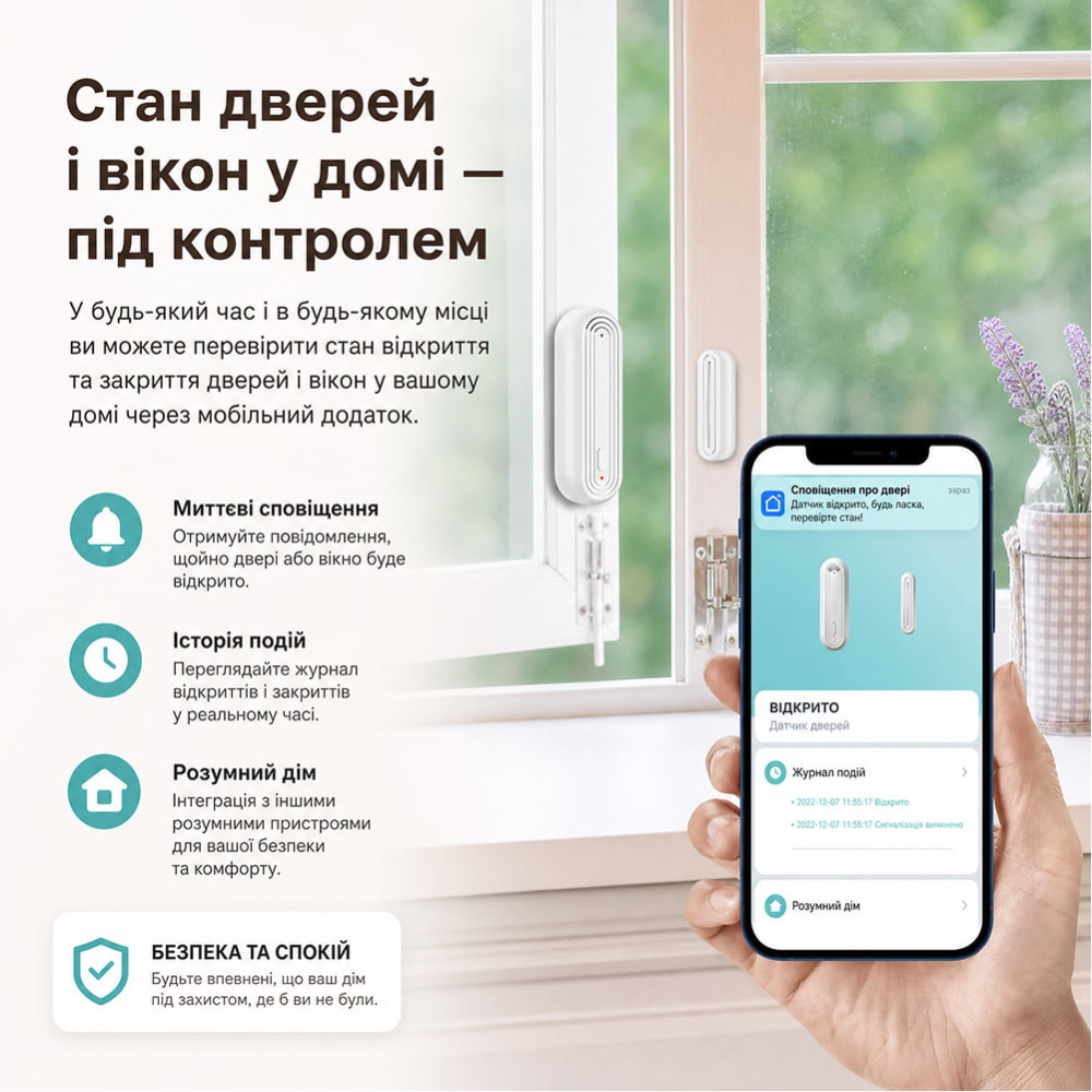 Бездротовий датчик відчинення вікон/дверей Trinix TRX-DS03(WiFi) з сиреною та Wi-Fi