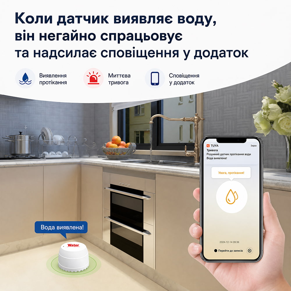Бездротовий датчик затоплення Trinix TRX-WL06(WiFi) автономний з Wi-Fi