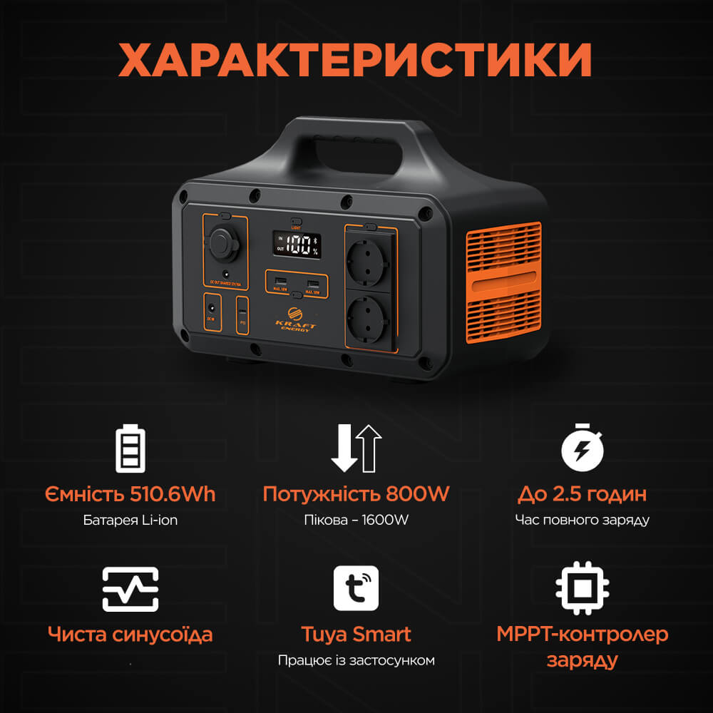 Портативне джерело живлення Kraft KPS-800PX(PGH500P-S)