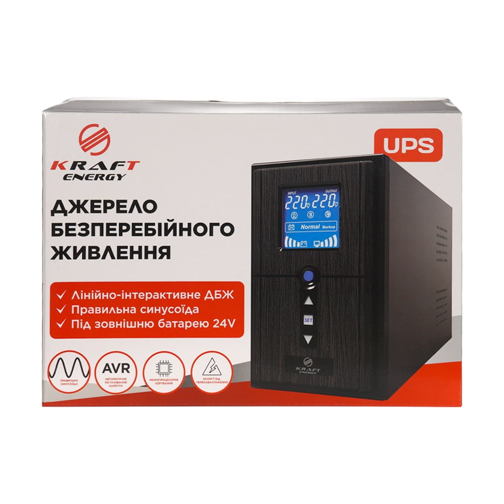 Источник бесперебойного питания Kraft KRF-PSW1000VA/800W(LCD)24V UPS с подключением внешнего аккумулятора