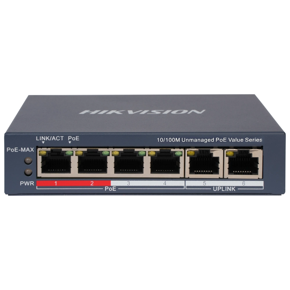 4-портовый коммутатор Hikvision DS-3E0106P-E/M(B) POE неуправляемый