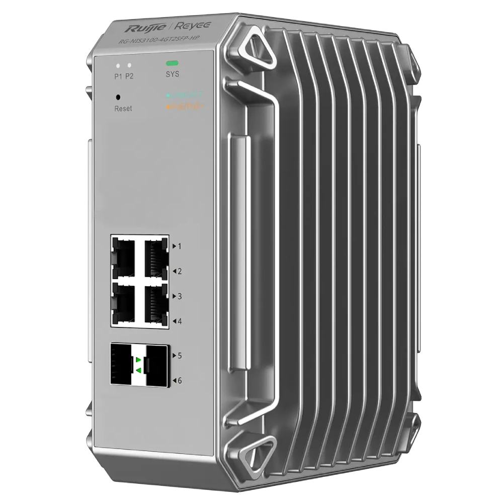 4-портовый промышленный PoE коммутатор Ruijie RG-NIS3100-4GT2SFP-HP для строгих условий эксплуатации