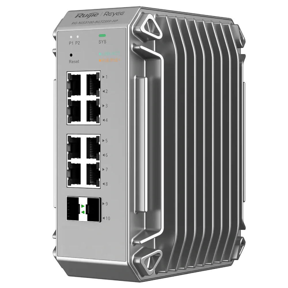 8-портовый промышленный PoE коммутатор Ruijie RG-NIS3100-8GT2SFP-HP для строгих условий эксплуатации