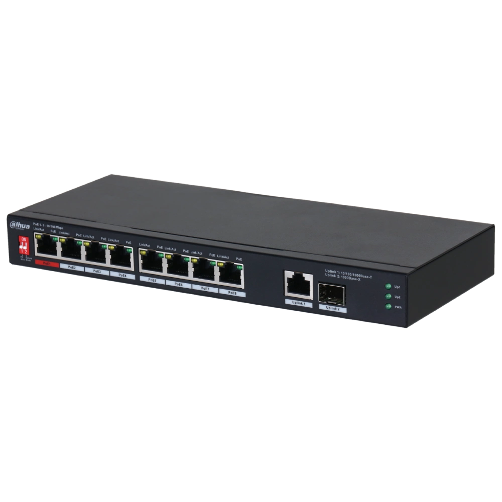 10-портовый PoE коммутатор неуправляемый Dahua DH-PFS3110-8ET1GT1GF-96