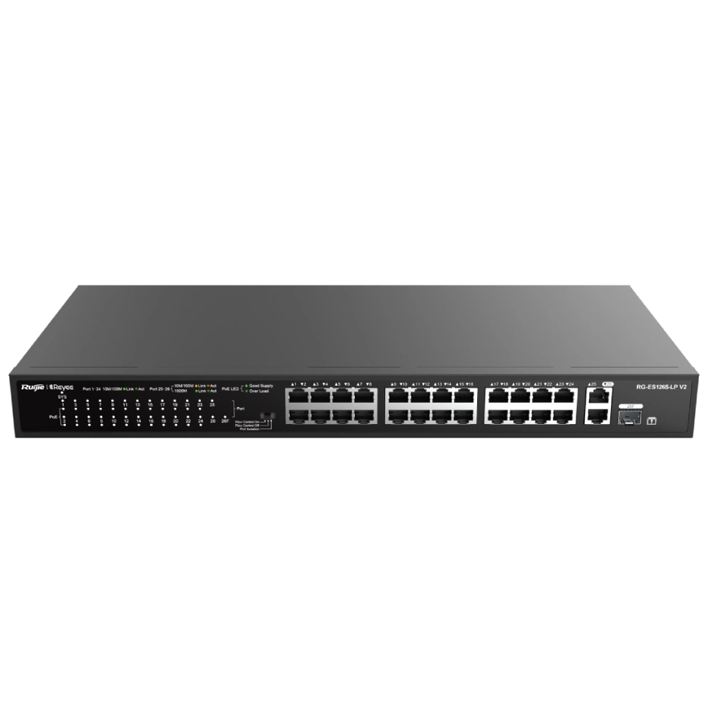 24-портовый PoE коммутатор Ruijie Reyee RG-ES126S-LP V2 неуправляемый