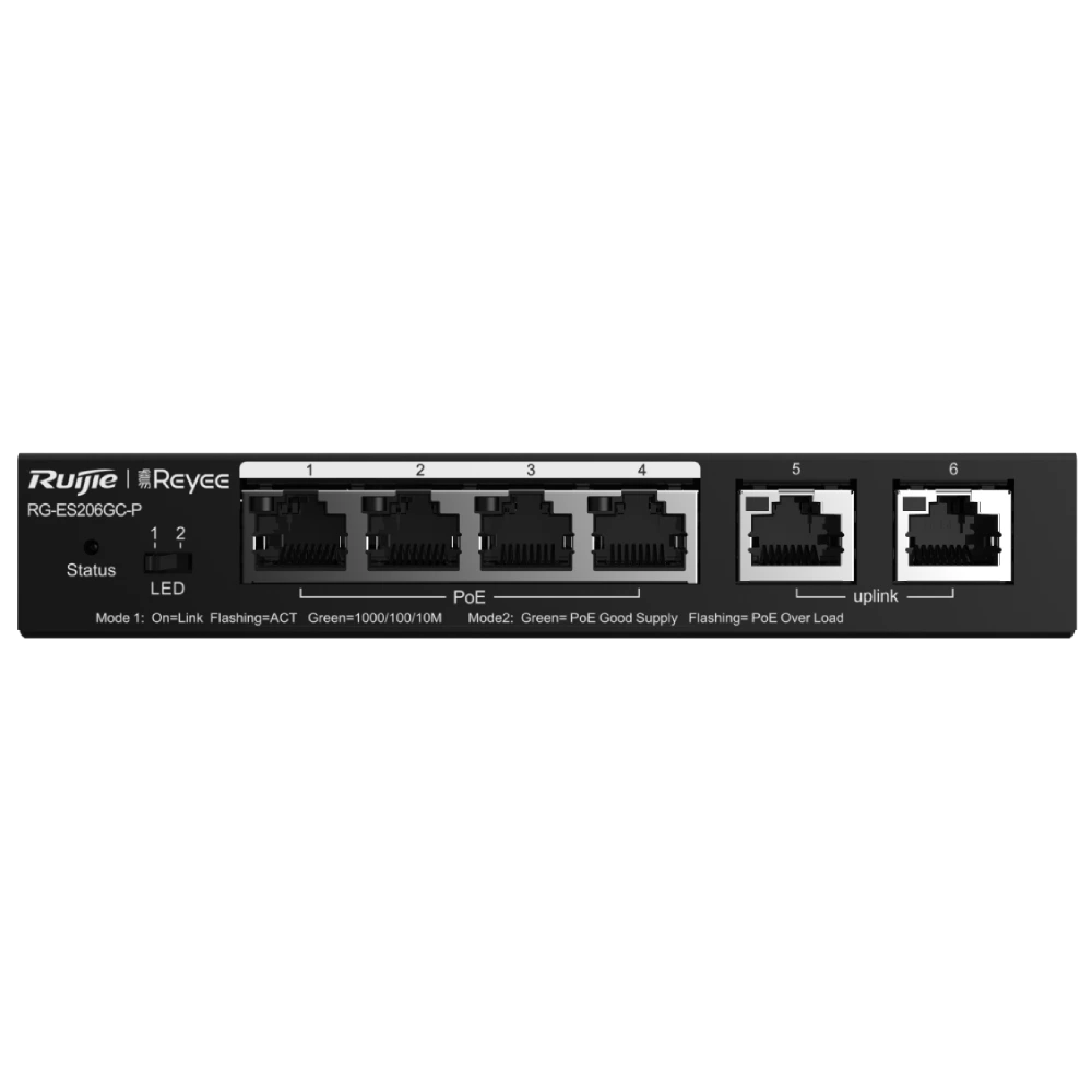 6-портовый PoE коммутатор Ruijie Reyee RG-ES206GC-P гигабитный интеллектуальный управляемый