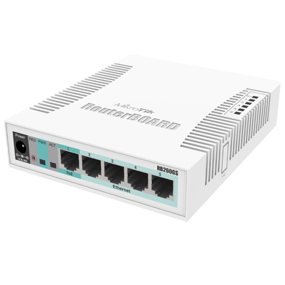 5-портовий PoE комутатор MikroTik RB260GS (CSS106-5G-1S) гігабітний керований 