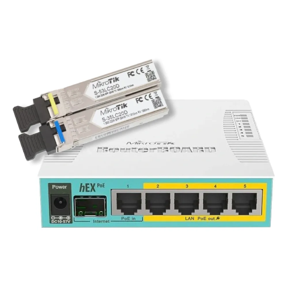 5-портовий PoE маршрутизатор MikroTik hEX PoE (RB960PGS) + SFP модуль S-3553LC20D