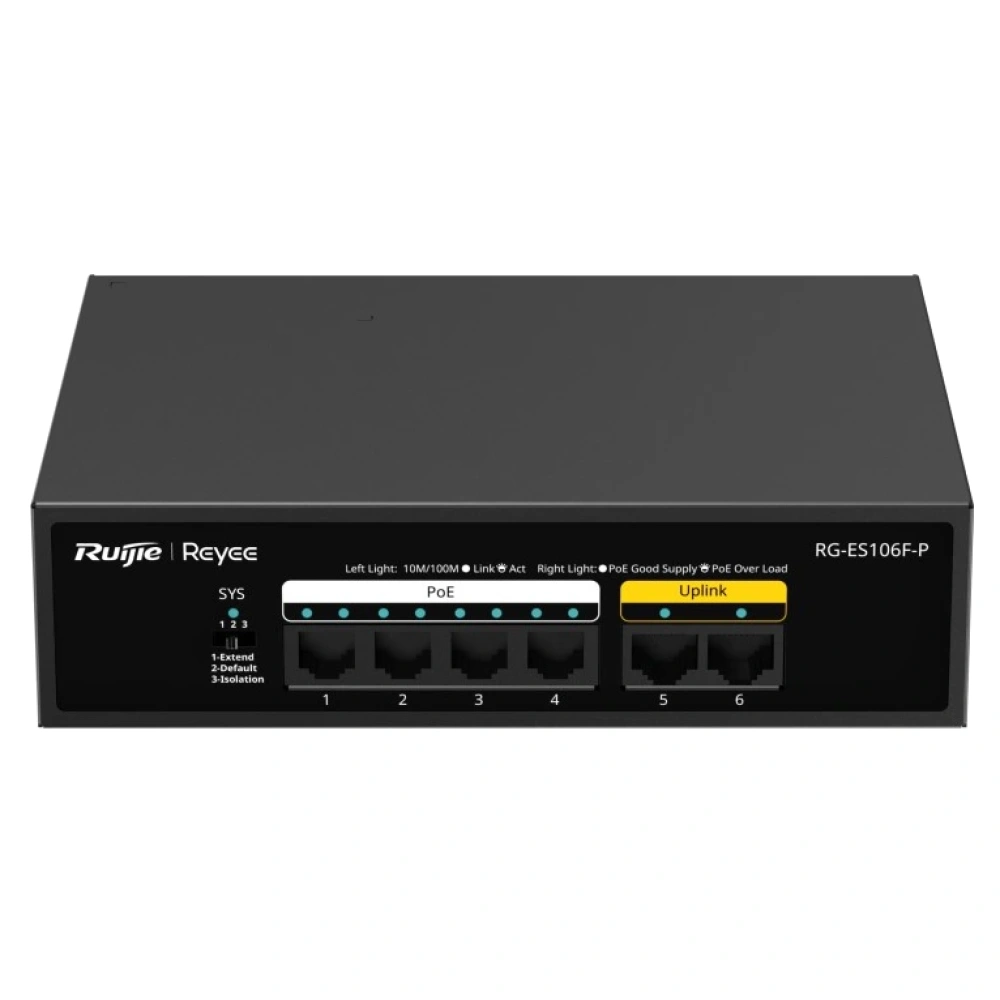 6-портовий PoE комутатор Ruijie Reyee RG-ES106F-P 10/100Мб некерований