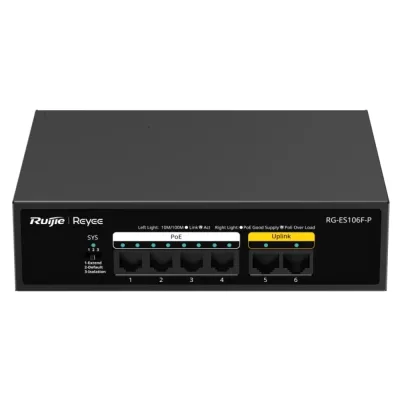 6-портовий PoE комутатор Ruijie Reyee RG-ES106F-P 10/100Мб некерований