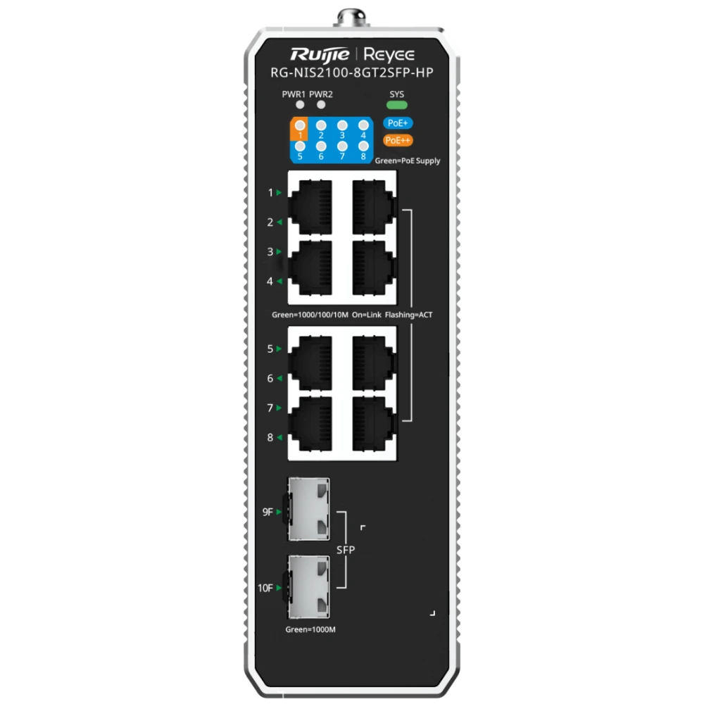 8-портовый коммутатор управляемый Ruijie Reyee RG-NIS2100-8GT2SFP-HP PoE++