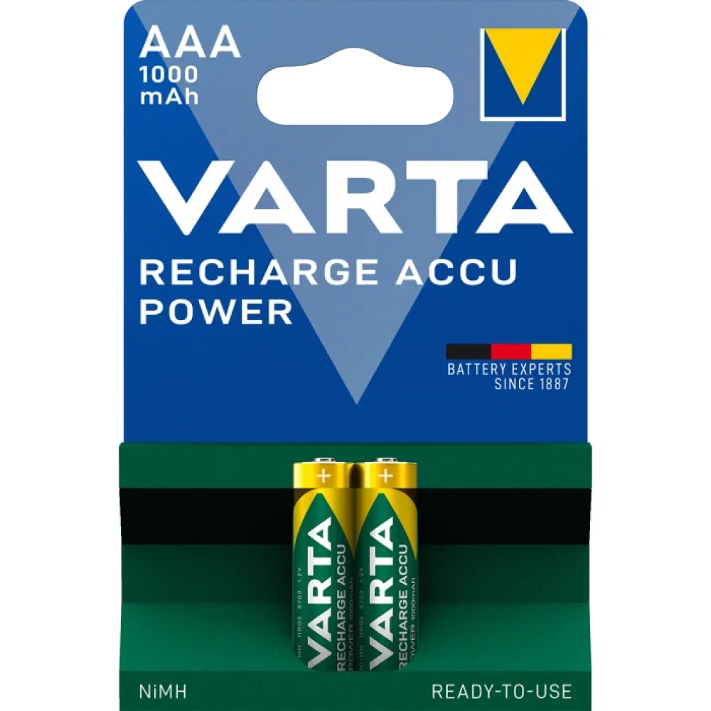 Акумулятор VARTA RECHARGEABLE ACCU AAA 1000mAh BLI 2 NI-MH (READY 2 USE)
