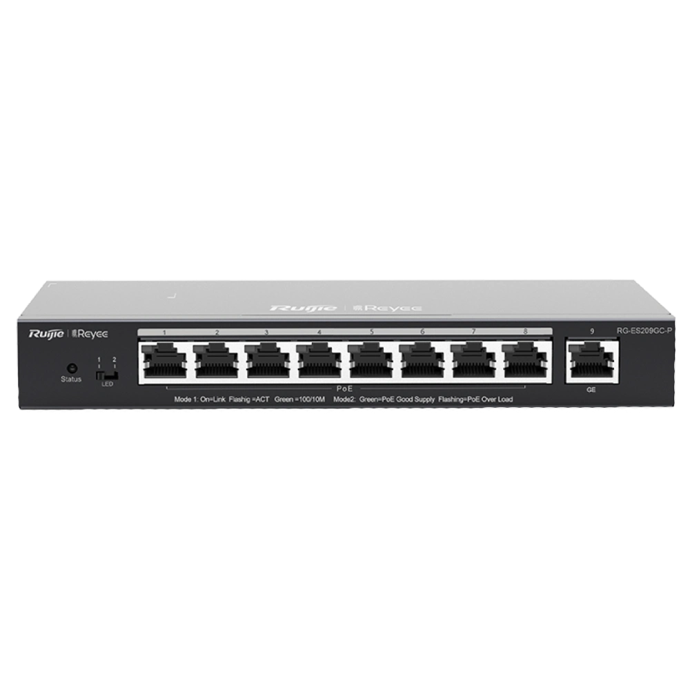 9-портовый PoE коммутатор Ruijie RG-ES209GC-P гигабитный интеллектуальный управляемый для видеонаблюдения