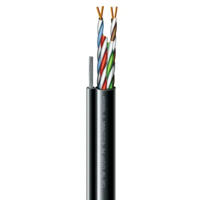 Кабель звита пара ЗЗКМ (UTP мідь вуличний з тросом) Cat. 5e U/UTP РЕ steel cord 4x2x24 AWG (k) трос (70910181) бухта 305м
